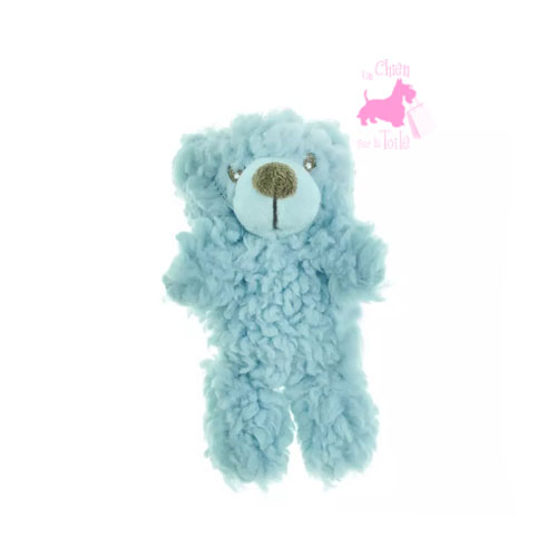 Peluche pour chien sans rembourrage - ours bleu plat qui couine -  Catedogshop